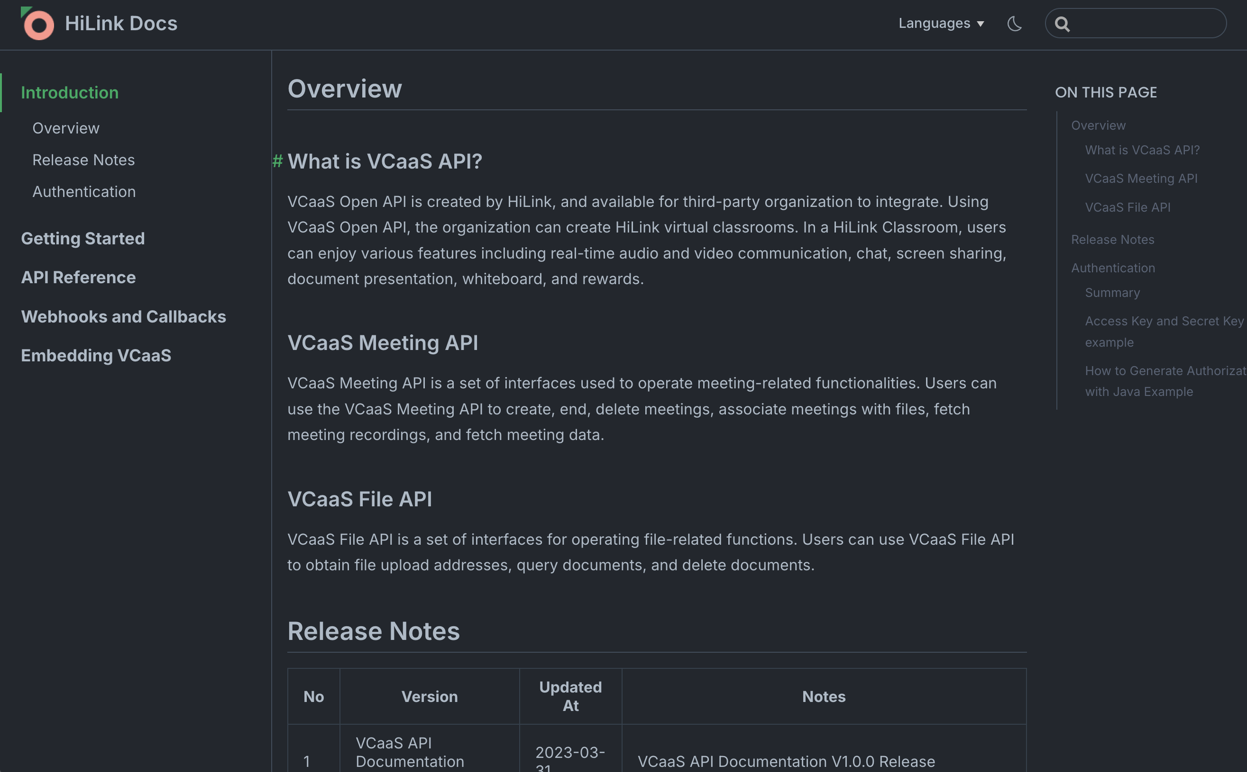 Documentation website that I was responsible for keeping up-to-date