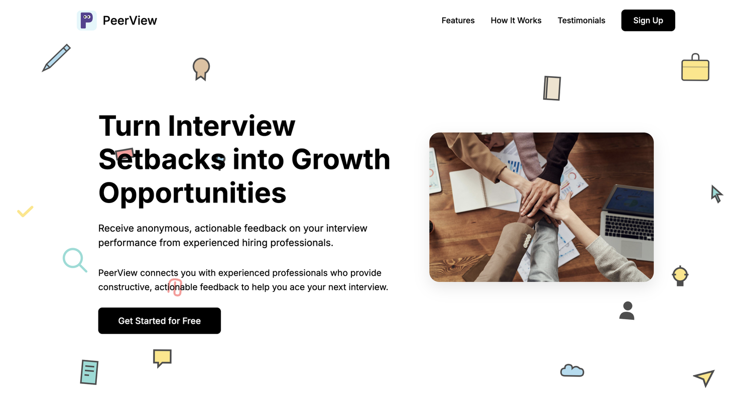 Landing page for PeerView